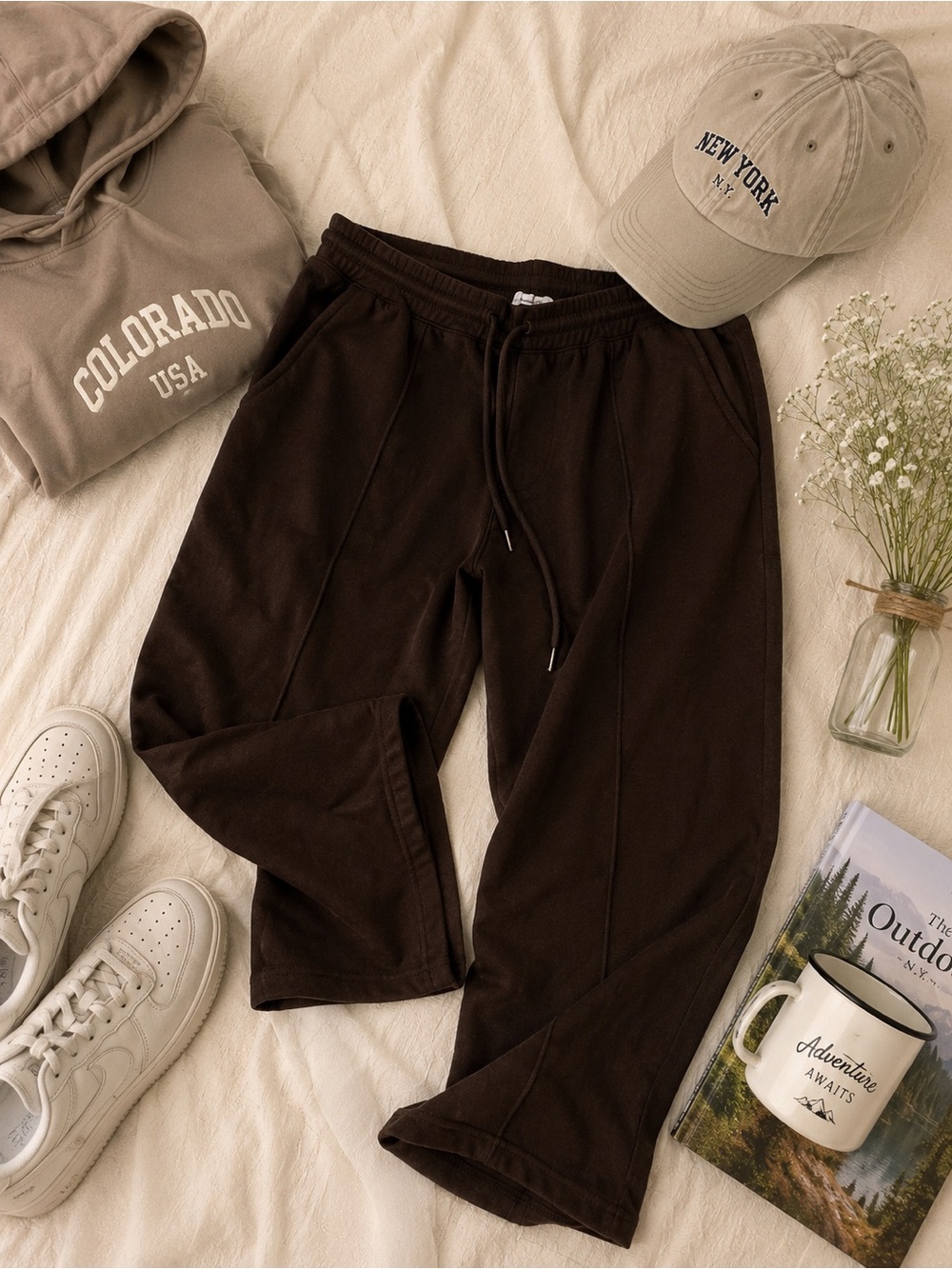 Men's Brown Drawstring Casual Pants